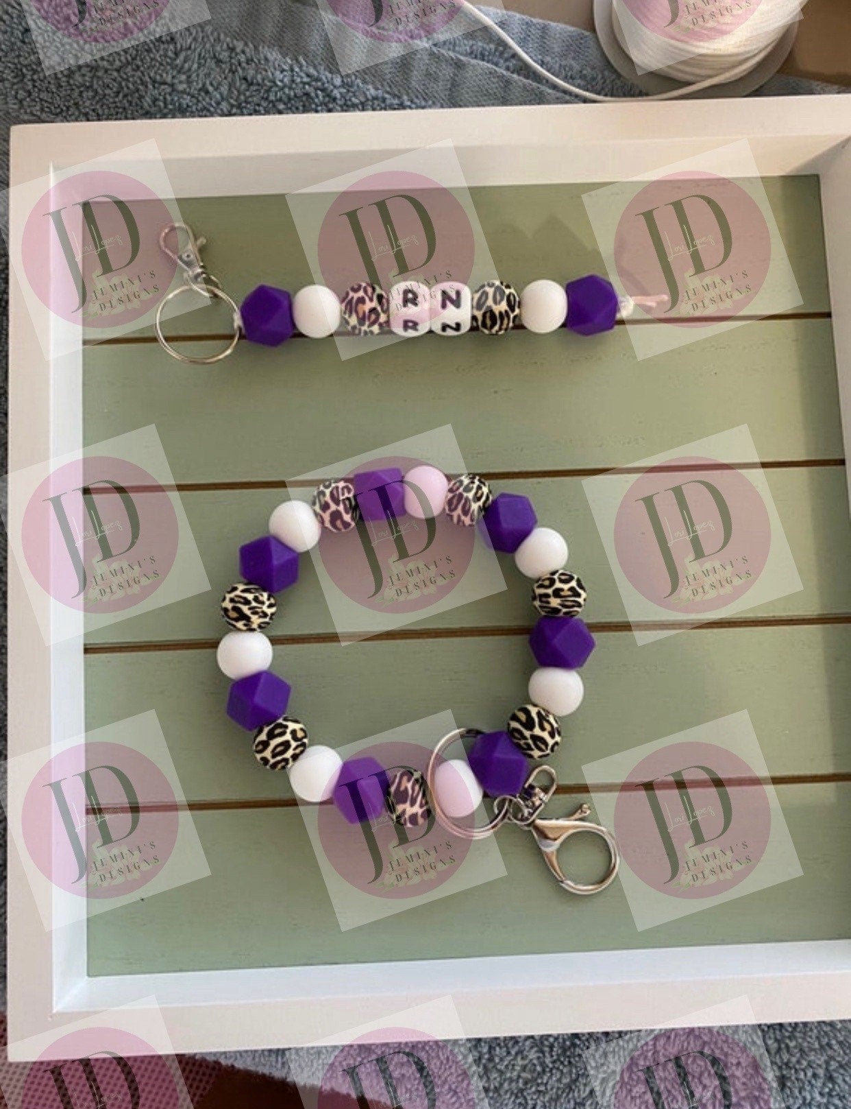 Beaded Bangle purple leopard print Keychain/ RN Keychain or both /beaded Bangle for her/purple wristlet/bangle Keychain