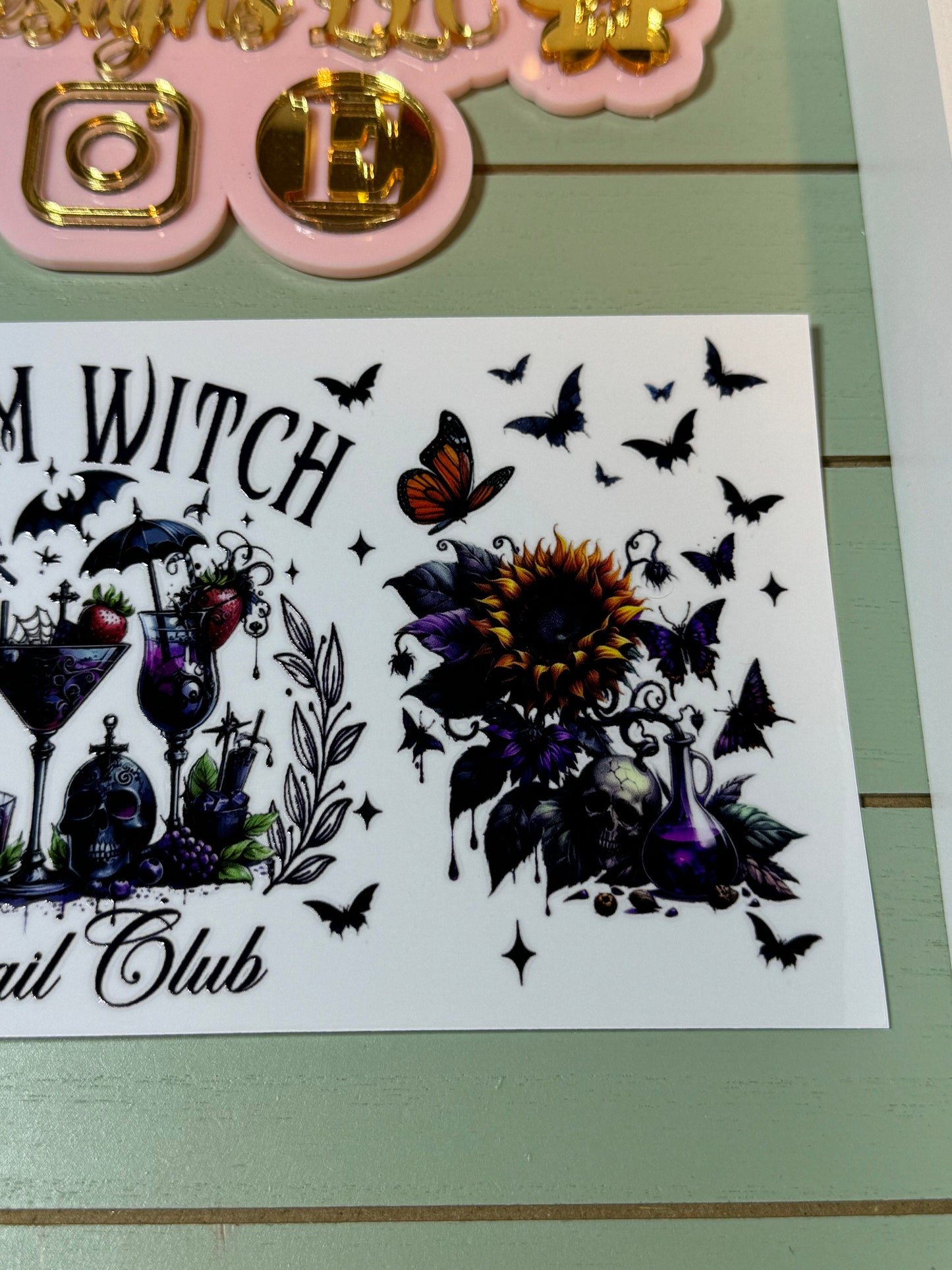 Ready to press| Salem witch/ cocktail  club /Halloween/butterfly/ witch hat / drinks uvdtf wrap | Permanent decal | No heat/ waterproof