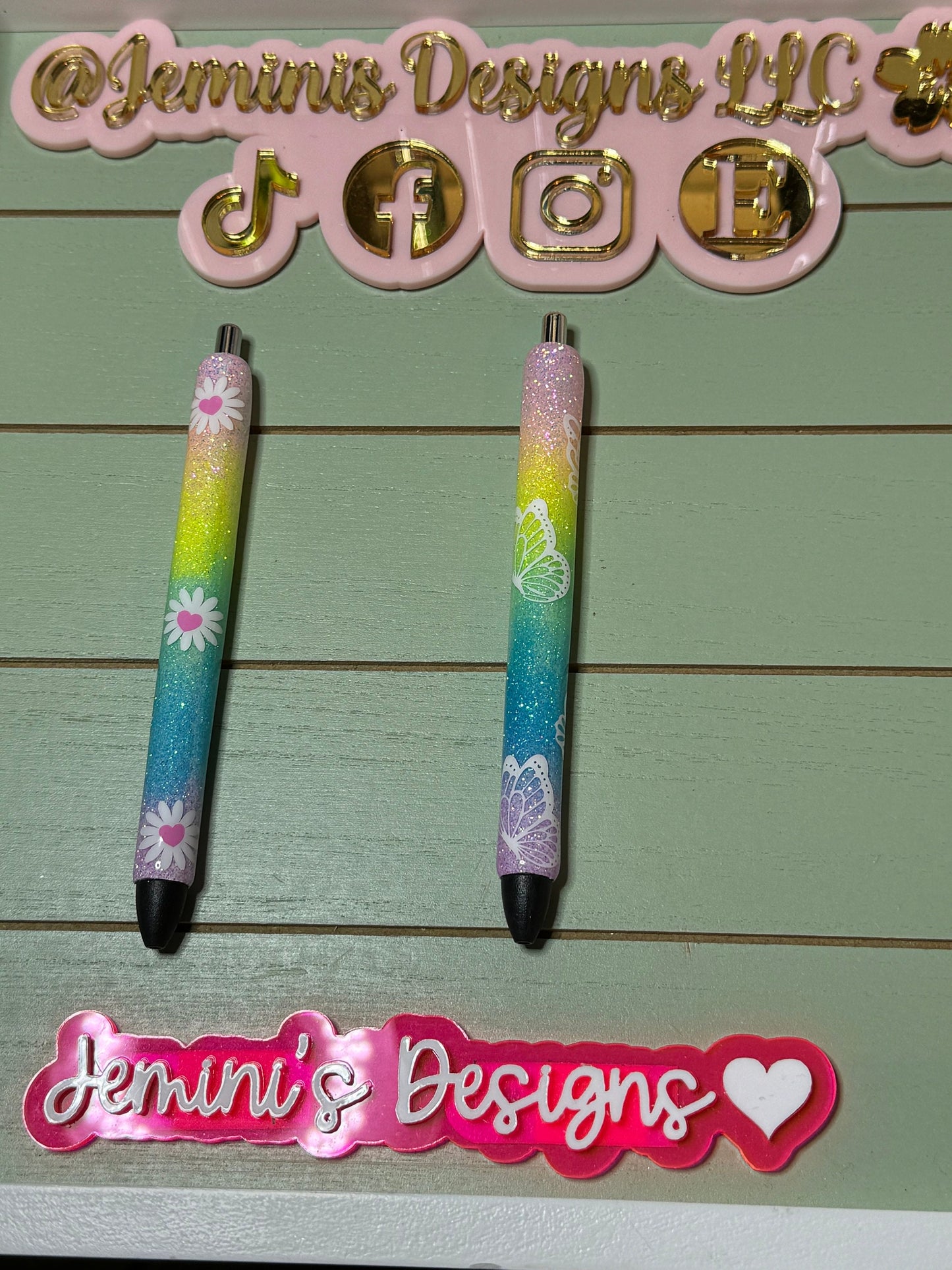 Glitter rainbow pens, heart daisy or butterfly Custom Glitter Pens-Vibrant pastel colors, glitter pens