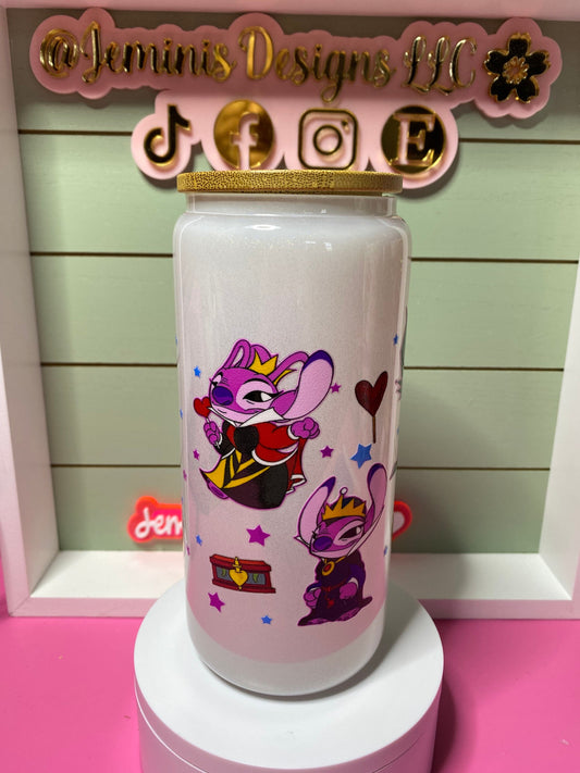 Pink cat, frog character tumbler, 16oz frosted glass w/ bamboo lid/colored cat uvdtf glass can flower cat glass can/ cute frog glass tumbler