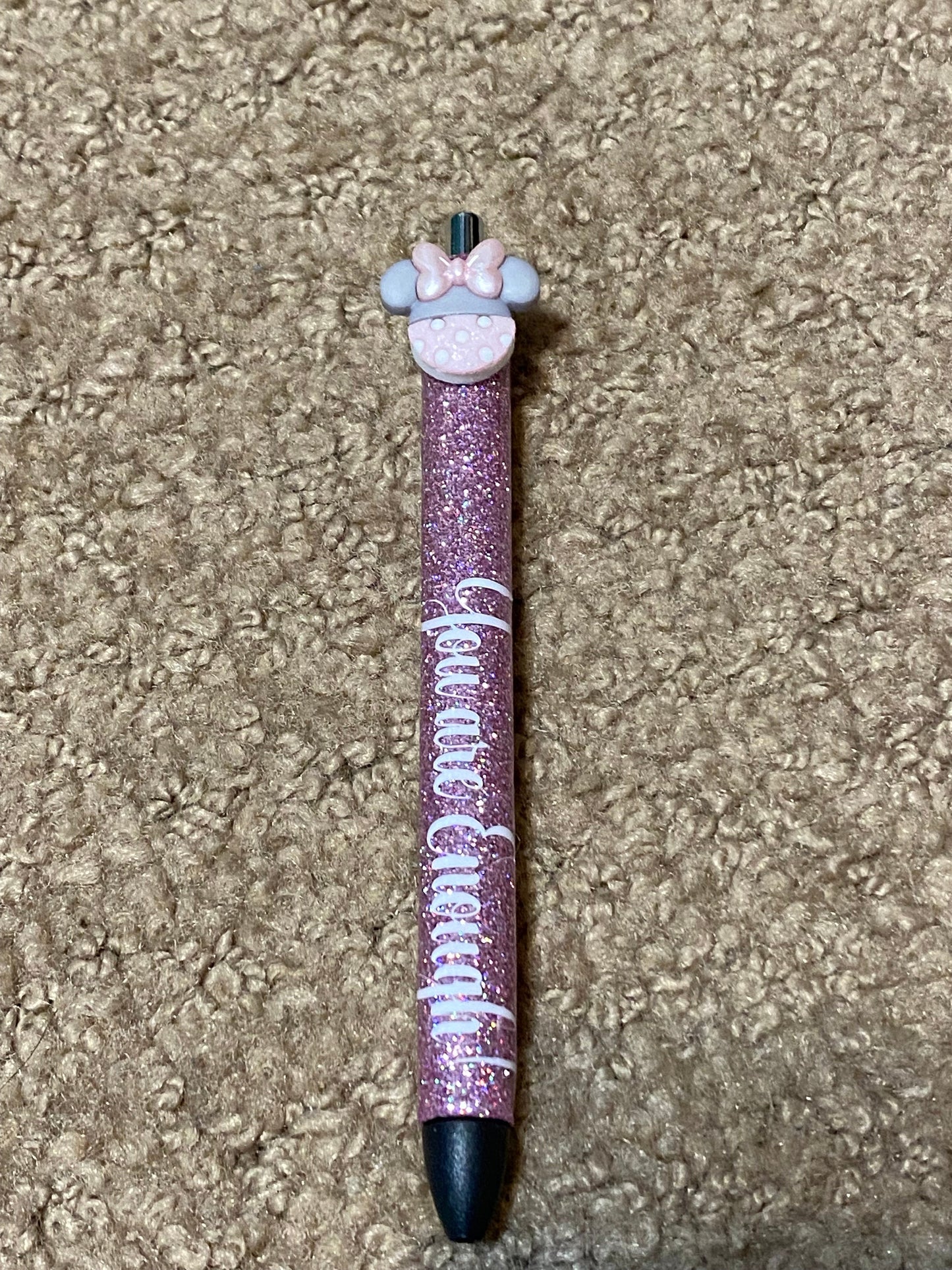 Mouse Glitter Pens, You are Enough! Glitter Gel Pens, Pink, Head and bow button, Custom Glitter Pen