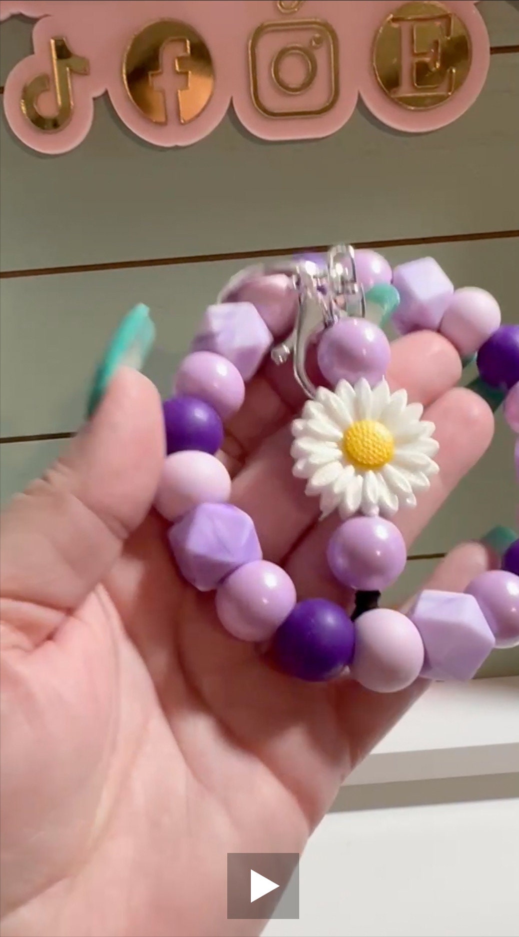 Beaded Bangle Daisy flower/purple/Keychain/ purple marble wristlet keychain, bangle keychain for her