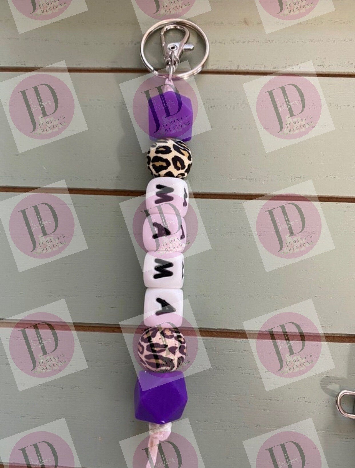 Beaded Bangle purple leopard print Keychain/ mama Keychain or both /beaded Bangle for her/purple  wristlet/bangle Keychain