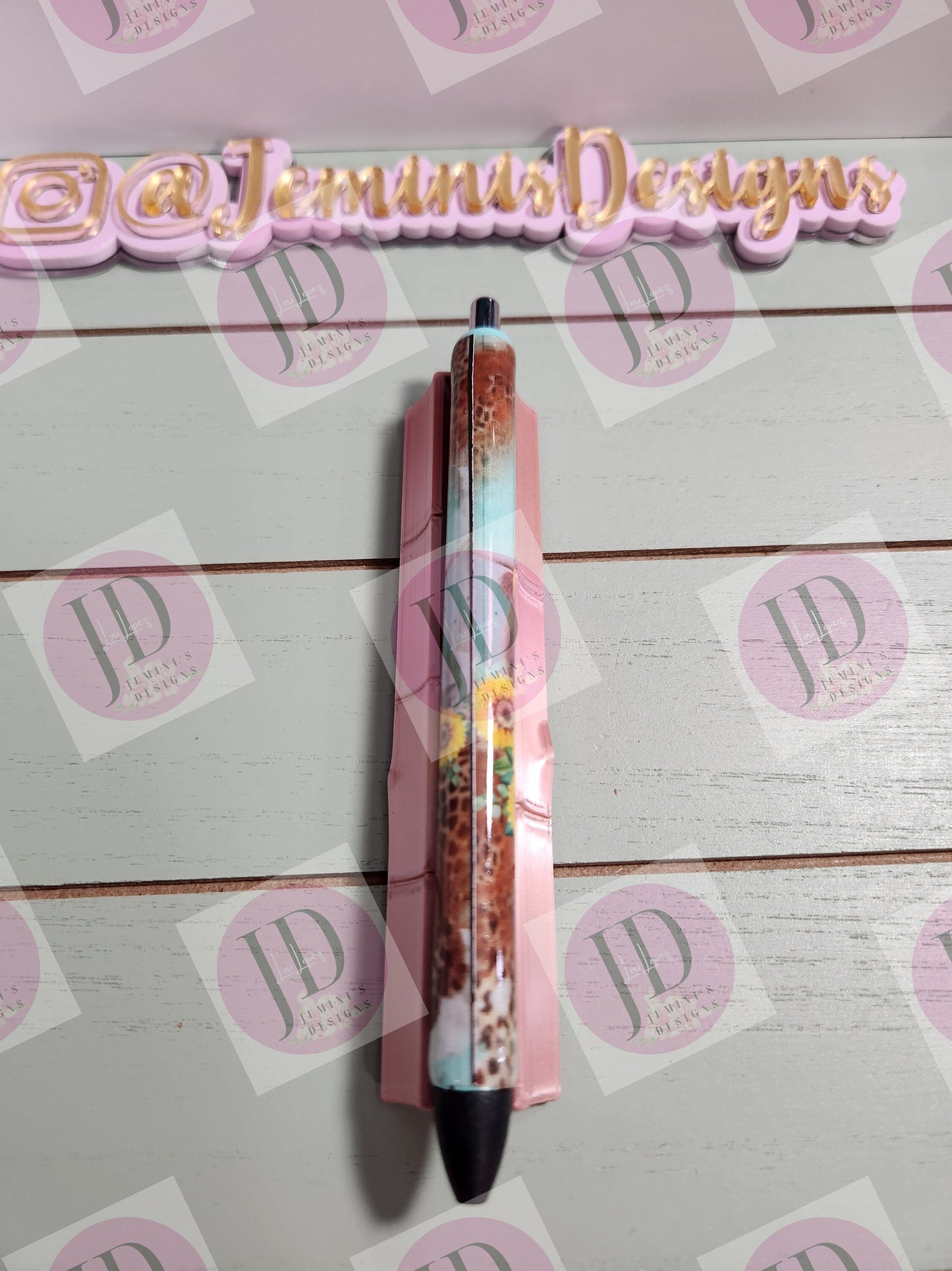 Highland cow & Sunflower leopard and cow print  pen wrap with Lots of vibrant colors sparkle.   Aqua, yellow and brown pen wrap no glitter