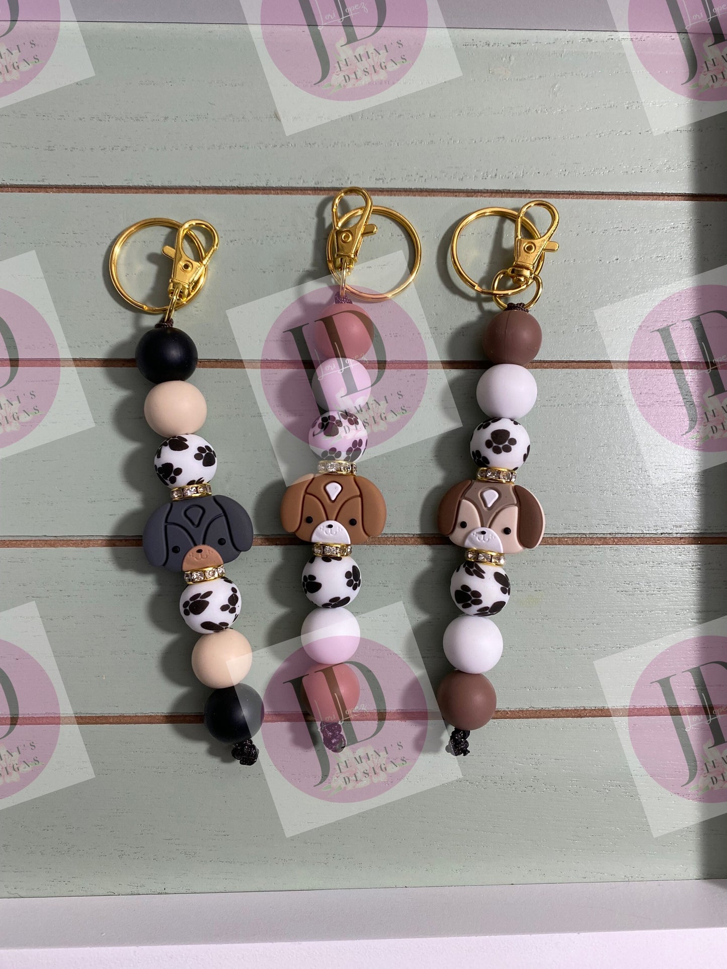 Ready to Ship Adorable puppy/dog bling beaded Keychain/beaded mini Keychain & dog/dangle Keychain/puppy keychain