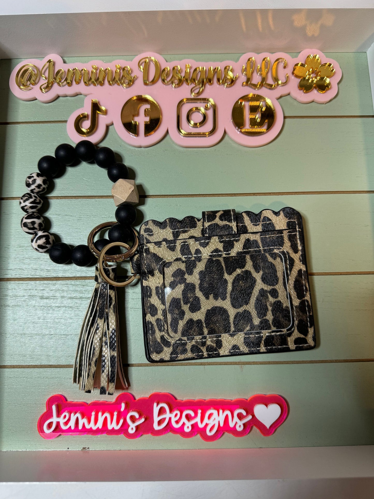 Stretchy/Elastic Beaded leopard, animal print brown marble Keychain and wallet /beaded Stretchy Bangle  wristlet/bangle wallet keychain