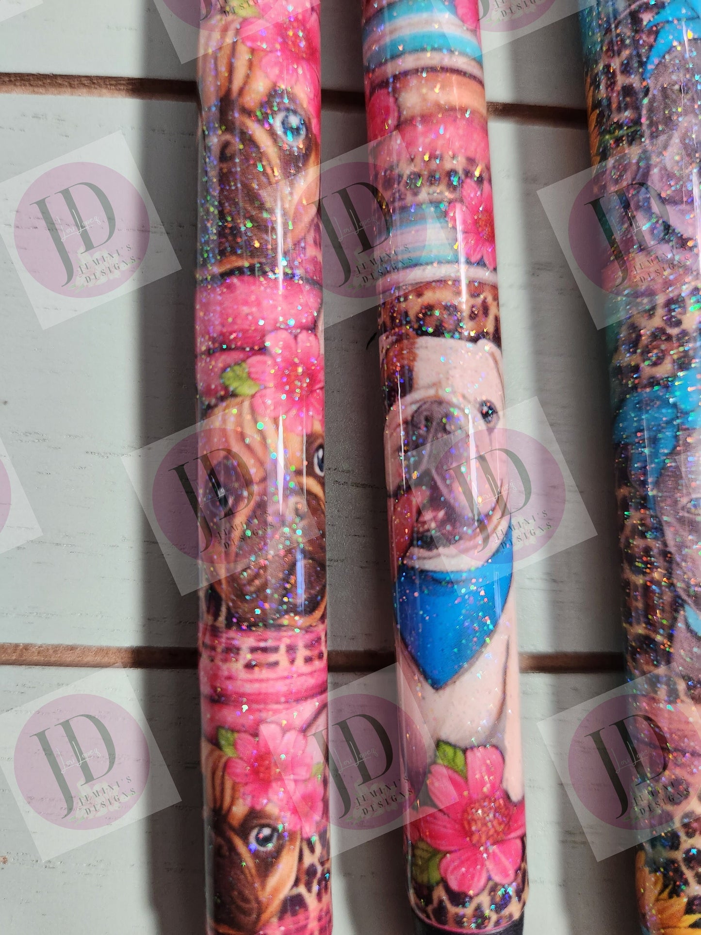 French Bulldog, English bulldog  or Pitbull pen wrap Glitter pen, pen wrap with Lots of vibrant colors sparkle.   Gorgeous glitter pen