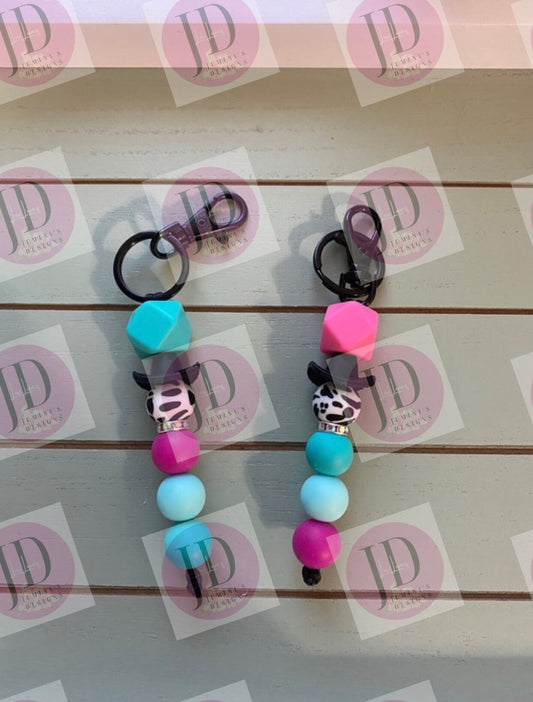 Ready to Ship Adorable Pink and teal cowboy hat beaded Keychain/beaded mini Keychain/pink & teal cowboy hat dangle Keychain choose 1